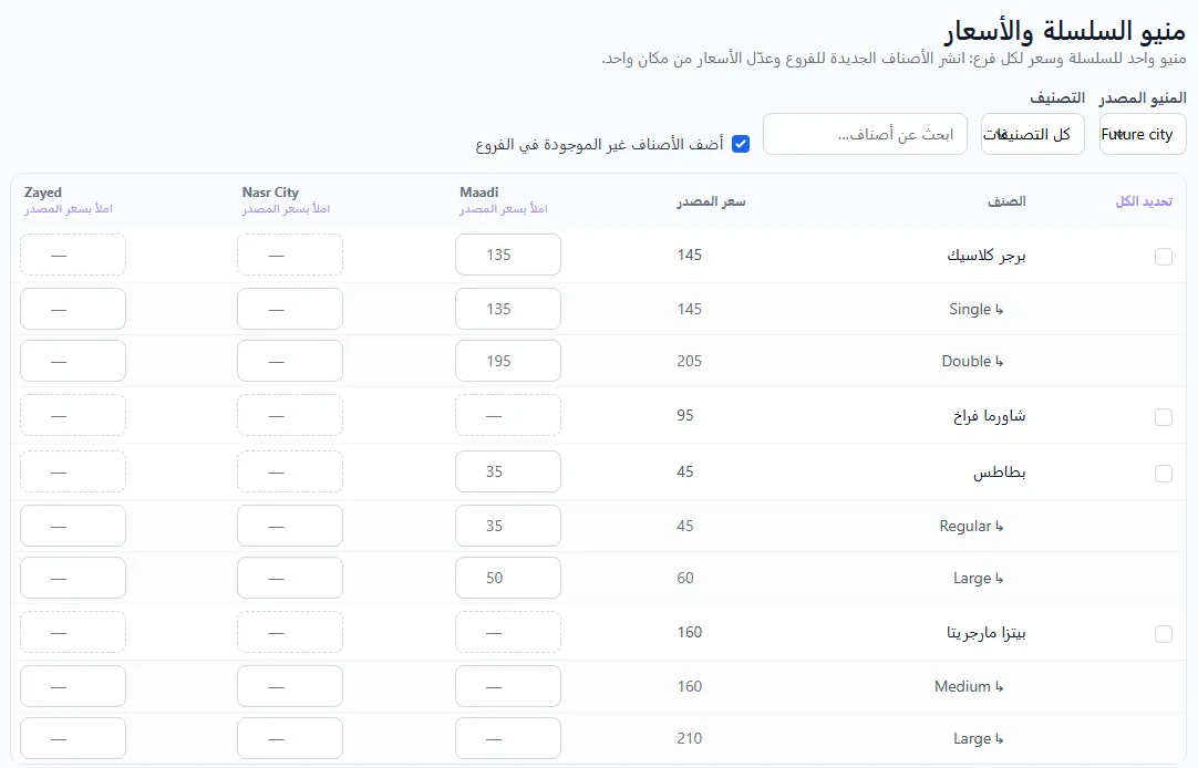 Menu and prices